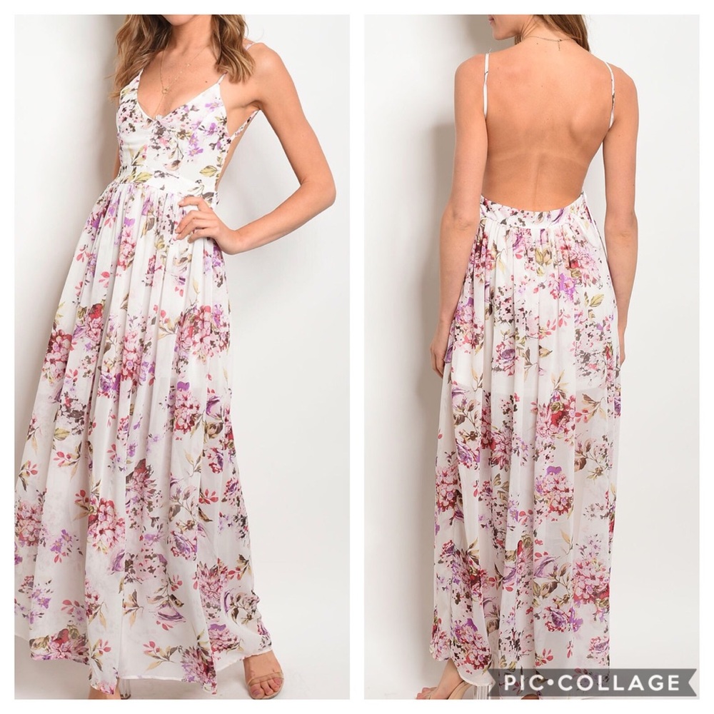 Backless Floral Maxi Dress - Picture 1 of 3